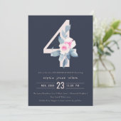 SOFT NAVY BLUSH BLUE FLORAL 4TH ELKE LEEFTIJD BIRT KAART (Staand voorkant)