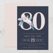 SOFT NAVY BLUSH BLUE FLORAL 80 TH ELKE LEEFTIJD BI KAART (Voorkant / Achterkant)