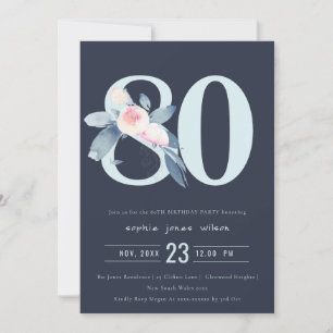 SOFT NAVY BLUSH BLUE FLORAL 80 TH ELKE LEEFTIJD BI KAART