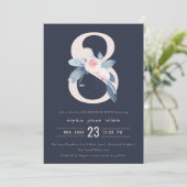 SOFT NAVY BLUSH BLUE FLORAL 8TH ELKE LEEFTIJD BIRT KAART (Staand voorkant)
