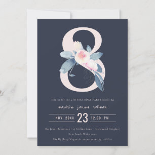 SOFT NAVY BLUSH BLUE FLORAL 8TH ELKE LEEFTIJD BIRT KAART