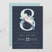 SOFT NAVY BLUSH BLUE FLORAL 8TH ELKE LEEFTIJD BIRT KAART (Voorkant / Achterkant)
