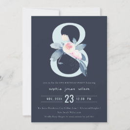 SOFT NAVY BLUSH BLUE FLORAL 8TH ELKE LEEFTIJD BIRT KAART