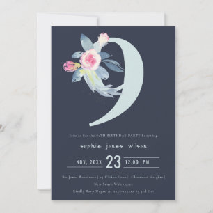 SOFT NAVY BLUSH BLUE FLORAL 9TH ELKE LEEFTIJD BIRT KAART