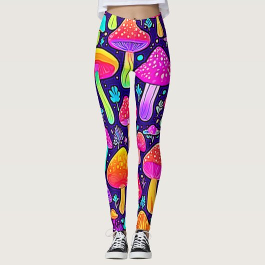 Soft Neon: Cartoon Paddenstoelenpleister Leggings (Voorkant)