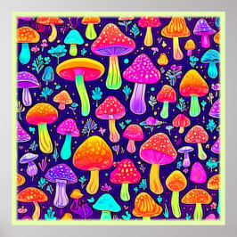 Soft Neon: Cartoon Paddenstoelenpleister Poster