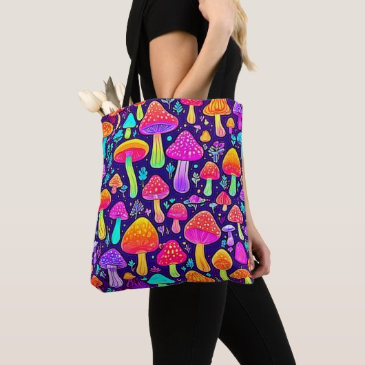 Soft Neon: Cartoon Paddenstoelenpleister Tote Bag (Dichtbij)