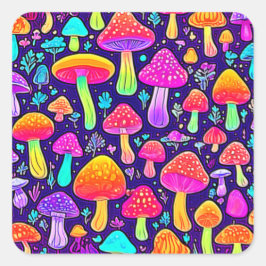 Soft Neon: Cartoon Paddenstoelenpleister Vierkante Sticker