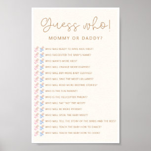 Soft Neutral Baby shower Raad eens wie spel Poster
