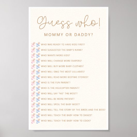 Soft Neutral Baby shower Raad eens wie spel Poster (Voorkant)