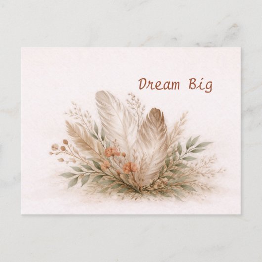 Soft Neutral Boho Feather Botanical Watercolor Briefkaart (Voorkant)