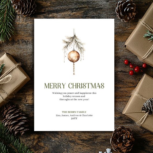 Soft Neutral Christmas Ornament Gold Script   Feestdagenkaart