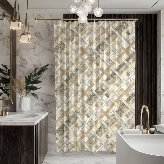 Soft Neutral Curtain Modern Geometric Bathroom Douchegordijn