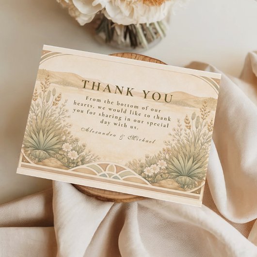 Soft Neutral Desert Florals Wedding Bedankkaart