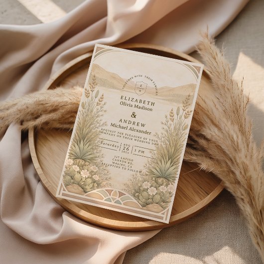 Soft Neutral Desert Florals Wedding Kaart
