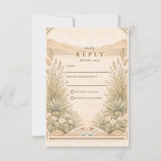 Soft Neutral Desert Florals Wedding RSVP Kaartje (Voorkant)