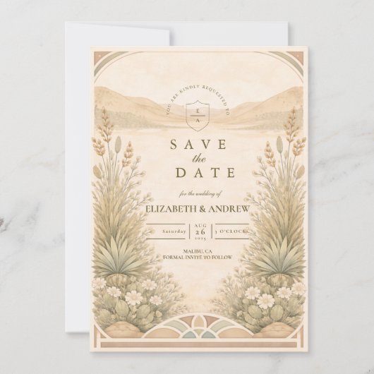 Soft Neutral Desert Florals Wedding Save The Date (Voorkant)