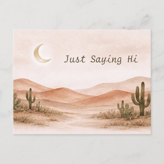 Soft Neutral Desert Moonlight Cactus Landscape Briefkaart (Voorkant)