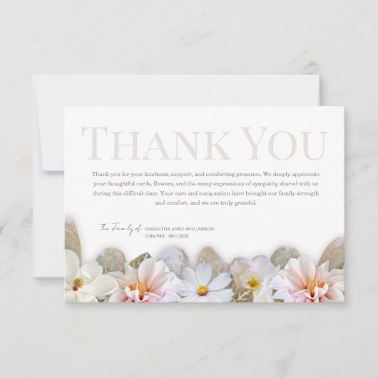 Soft Neutral Floral Funeral Thank You Card Bedankkaart (Voorkant)
