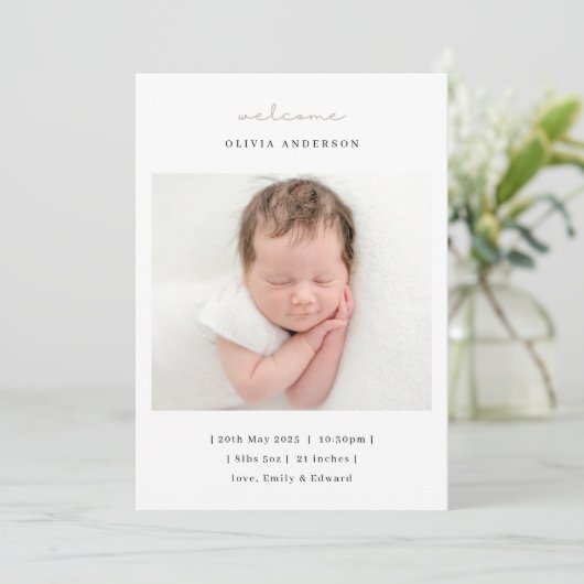 Soft Neutral Florals Birth Announcement Aankondiging (Staand voorkant)
