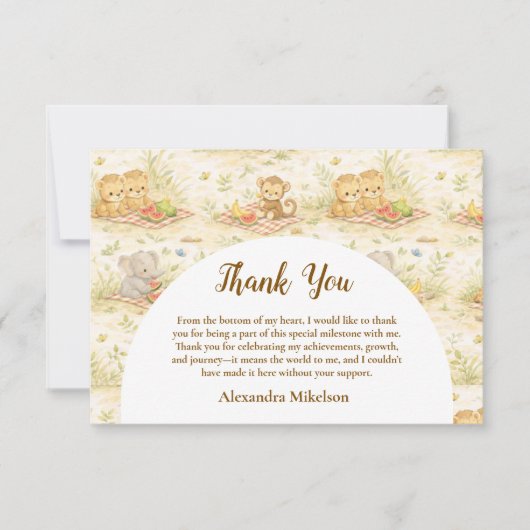 Soft Neutral Jungle Wild One First Birthday Bedankkaart (Voorkant)