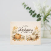 Soft Neutral Rustic Thanksgiving Pumpkin Feestdagenkaart (Staand voorkant)