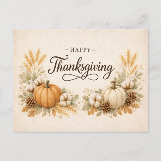 Soft Neutral Rustic Thanksgiving Pumpkin Feestdagenkaart (Voorkant)
