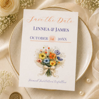 Soft Neutral Wildflowers Wedding Ivory Dusty Blue Save The Date