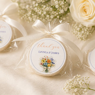 Soft Neutral Wildflowers Wedding Thank You Ronde Sticker