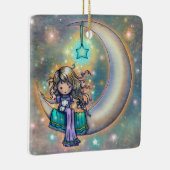 Soft Night Little Girl and Kittens on Moon Keramisch Ornament (Rechts)