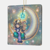 Soft Night Little Girl and Kittens on Moon Keramisch Ornament (Links)