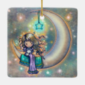 Soft Night Little Girl and Kittens on Moon Keramisch Ornament (Achterkant)