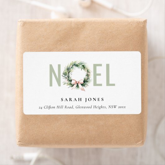 Soft Noel Blush Green Christmas Wreath Adres Etiket (Insitu)