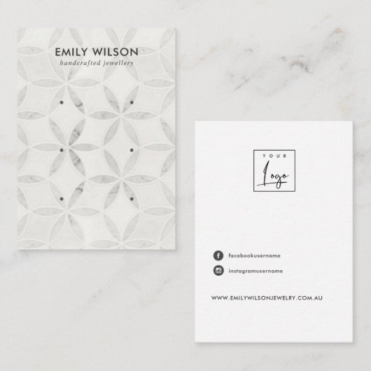 SOFT OFF WITTE BLOEM 3 STUD OORBEL DISPLAY KAART VISITEKAARTJE (Voorkant / Achterkant)