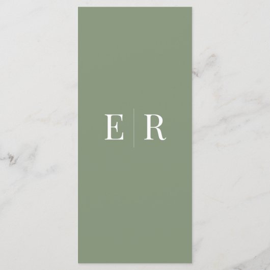 Soft Olive Green Monogram Wedding Menu Kaart (Achterkant)