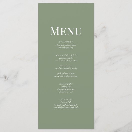Soft Olive Green Monogram Wedding Menu Kaart (Voorkant)
