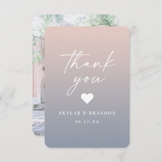 Soft Ombre Blush Pink & Dusty Blue Wedding Bedankkaart (Voorkant / Achterkant)