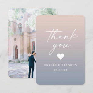 Soft Ombre Blush Pink & Dusty Blue Wedding Bedankkaart