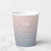 Soft Ombre Blush Pink Dusty Blue Wedding Monogram Papieren Bekers (Achterkant)
