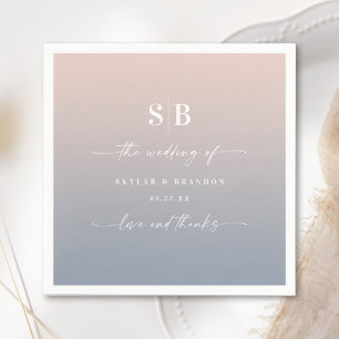 Soft Ombre Blush Pink Dusty Blue Wedding Monogram Servet