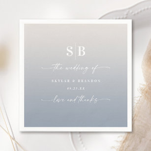 Soft Ombre Dusty Blue & Gardenia Wedding Monogram Servet