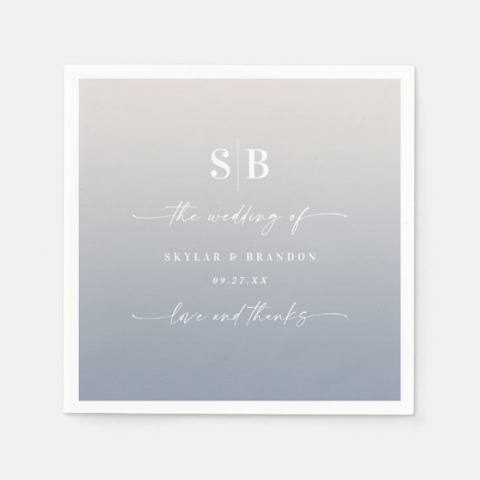 Soft Ombre Dusty Blue & Gardenia Wedding Monogram Servet (Voorkant)