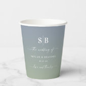 Soft Ombre Dusty Blue & Green Wedding Monogram Papieren Bekers (Achterkant)