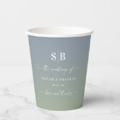 Soft Ombre Dusty Blue & Green Wedding Monogram Papieren Bekers (Voorkant)