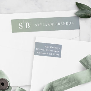 Soft Ombre Dusty Blue & Green Wedding Monogrammed