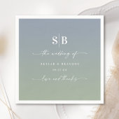 Soft Ombre Dusty Blue Leaf Green Wedding Monogram Servet