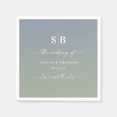 Soft Ombre Dusty Blue Leaf Green Wedding Monogram Servet (Voorkant)