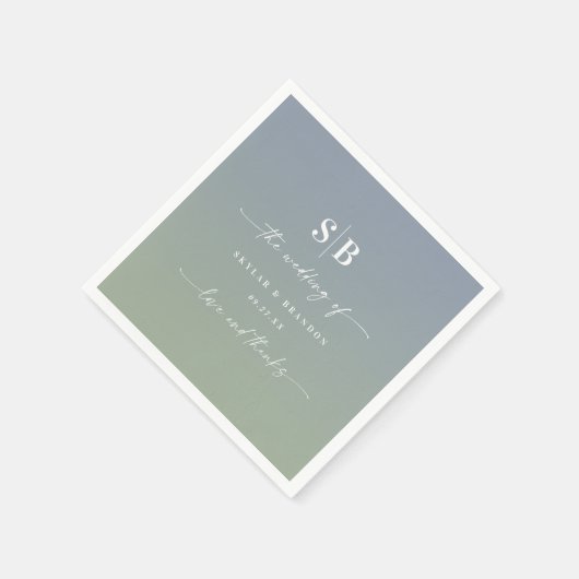 Soft Ombre Dusty Blue Leaf Green Wedding Monogram Servet (Hoek)