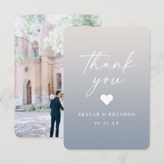 Soft Ombre Gardenia White & Dusty Blue Wedding Bedankkaart (Voorkant / Achterkant)