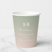 Soft Ombre Leaf Green Blush Pink Wedding Monogram Papieren Bekers (Achterkant)